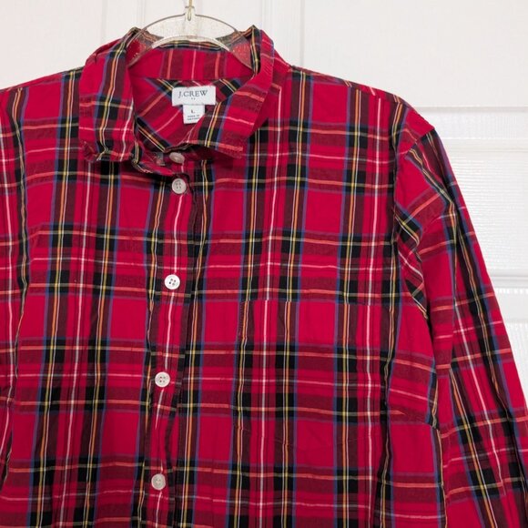 J Crew Factory Plaid Tartan Shirt Womens Size Large Red Long Sleeve Button Up - Picture 2 of 9